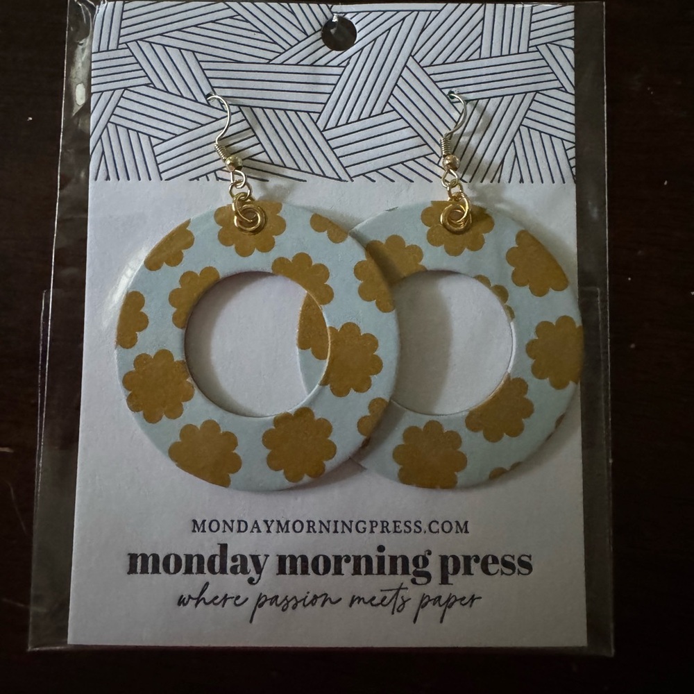 Gold and White Floral Earrings